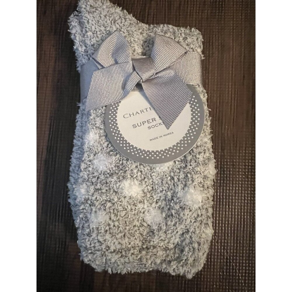Charter Club Women's Soft Fuzzy Butter Socks Grey Dots 9-11 Fits Shoe Size 6-10